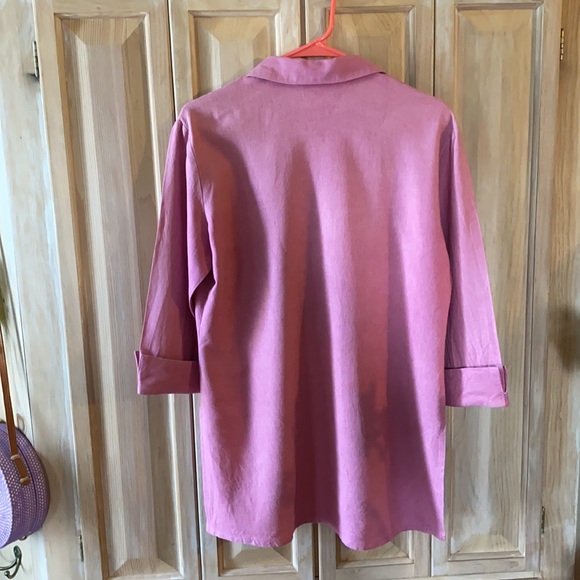 Pink linen rayon button down shirt French cuffs - Picture 3 of 7